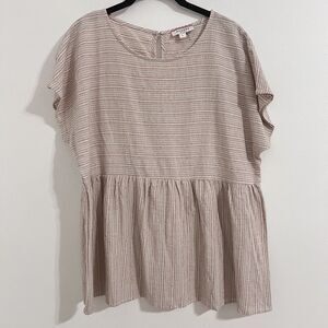 Andree By Unit Beige Stripe Cotton Linen Blend Blouse Size L Peplum Beach Top
